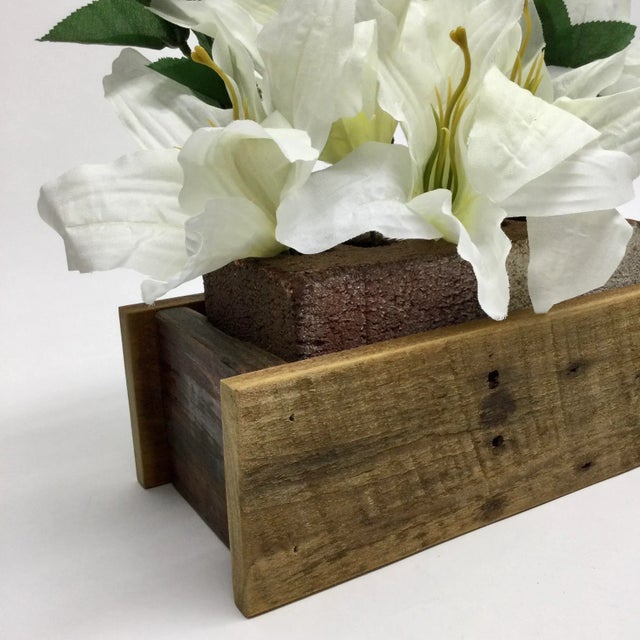 Rustic Rustic Wood Flower Frog Brick Vase by Some Like It Rough For Sale - Image 3 of 9
