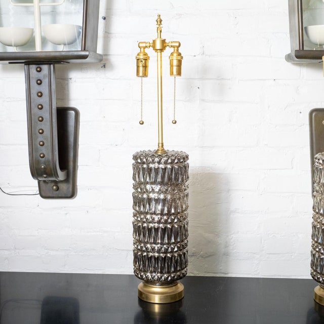 Pair of Hollywood Regency Style Mercury Glass Diamond Pattern Lamps For Sale In New York - Image 6 of 12