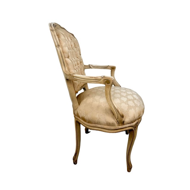 Wood Vintage Louis XV Style Carved & Tufted Upholstered Armchair For Sale - Image 7 of 14