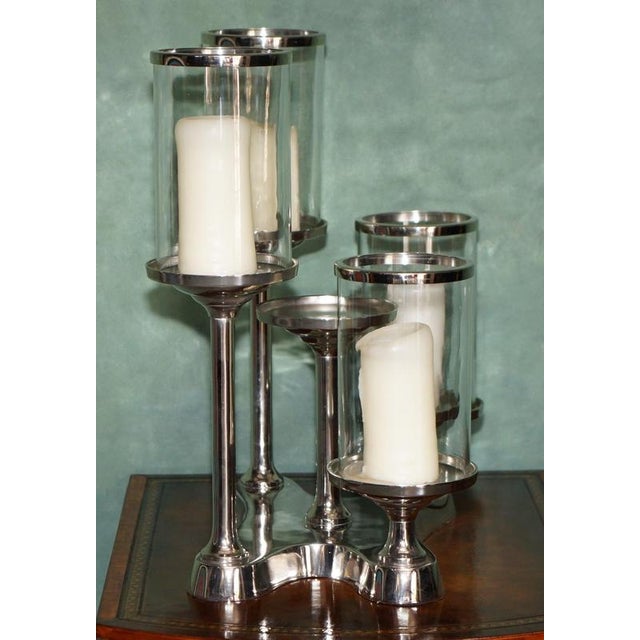 Gold Nickel and Glass 5-Light Hurricane Candleholder Centrepiece from Colmore For Sale - Image 8 of 18