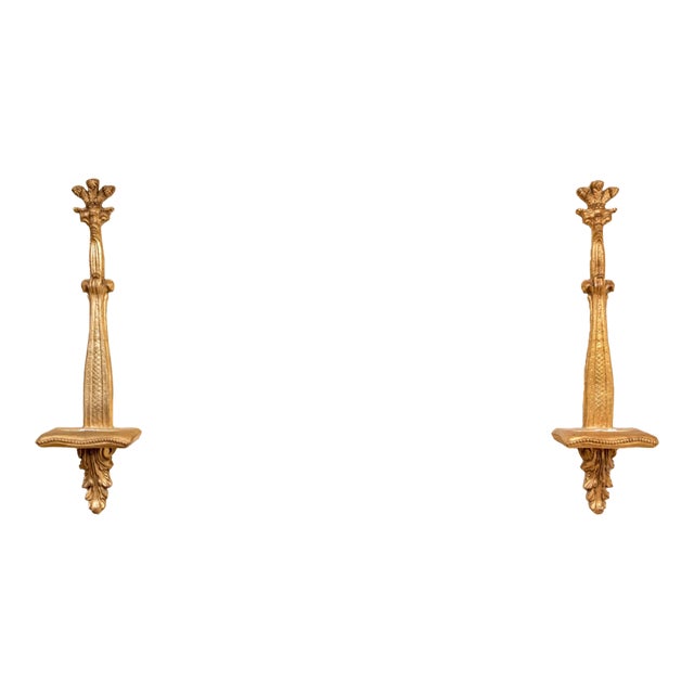 Vintage Gilt Louis XVI Style Wall Display Shelves With Plate Holders—A Pair For Sale