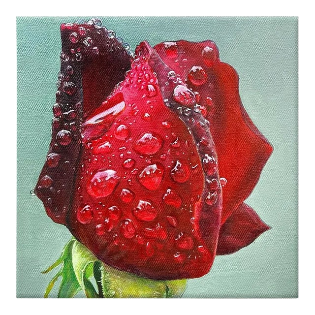 Natural Realist Acrylic on Canvas Painting, "Dark Red - Misted Series" For Sale