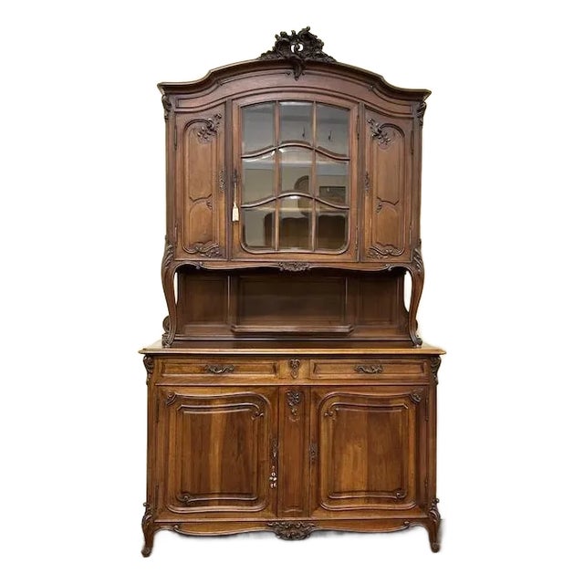 Stunning Antique Hand Carved French Walnut Hutch c.1890s For Sale