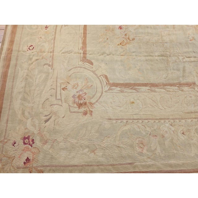 19th Century French Aubusson Room-Size Rug With Floral & Ribbon Motifs in Tan, Pink For Sale - Image 16 of 17
