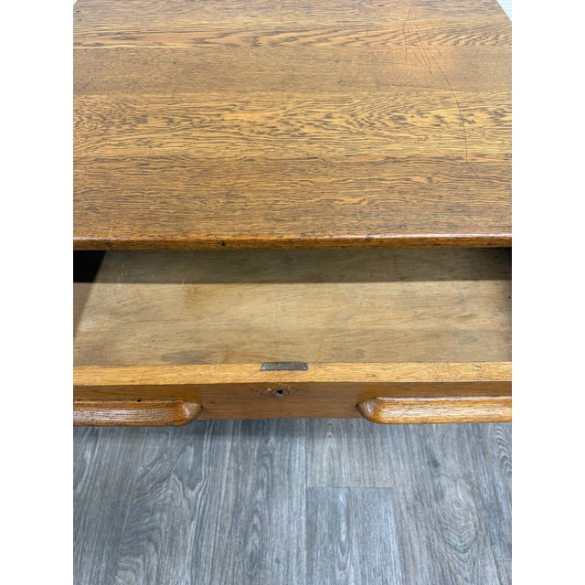 Antique American Arts & Crafts Mission Quarter Sawn White Oak Library Table Desk For Sale - Image 14 of 15