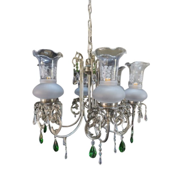 French Style Silver Chandelier with Swarovski Crystal Pendants, 1980 For Sale