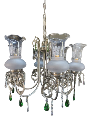 French Style Silver Chandelier with Swarovski Crystal Pendants, 1980
