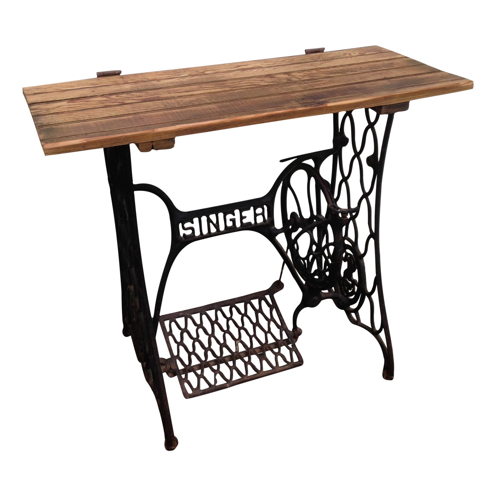 Singer Rustic Sewing Machine Console | Chairish