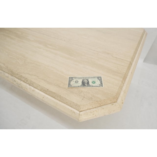 Stone Solid Travertine Single Pedestal Base 40x80 Italian Dining Table MINT For Sale - Image 7 of 16