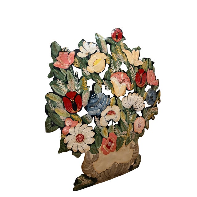 Vintage Folk Art Hand-Painted Tole Floral Fireplace Screen For Sale - Image 4 of 13