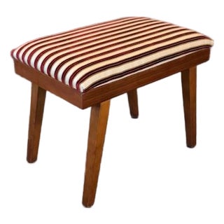 1950's Walnut and Velvet Striped Bench For Sale