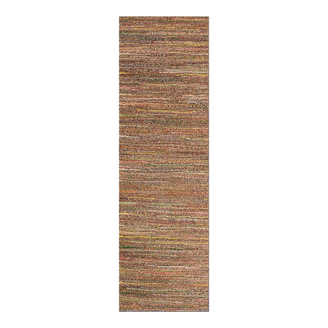 1920s Multi Brown Stripe Antique American Shaker Rug 3' X 23'3" Knotted Pile Wool Carpet For Sale