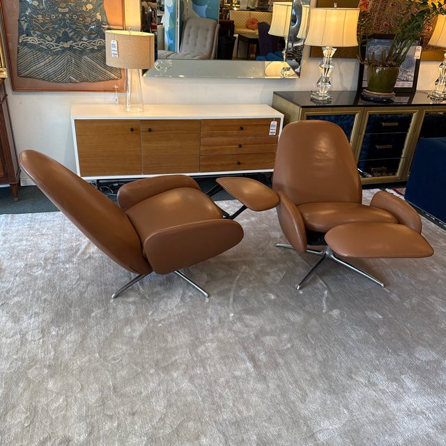 Hlynur Atlason for Design Within Reach Vala Sienna Leather Swivel Recliners, Pair For Sale - Image 10 of 12