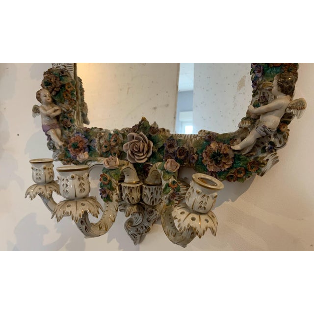 German Mirror with Candlesticks in Polychrome Porcelain For Sale - Image 12 of 17
