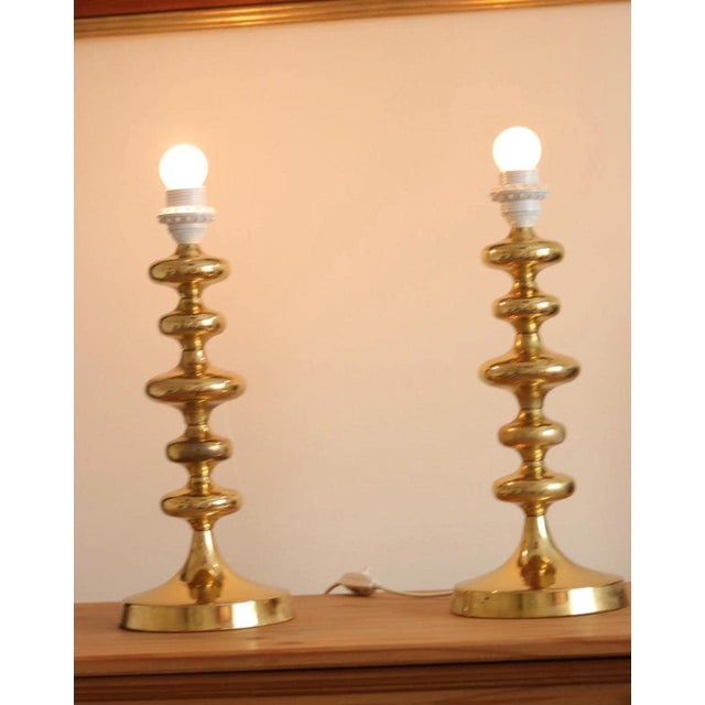 Swedish Brass Bobbin Table Lamp, Set of 2 For Sale - Image 9 of 18