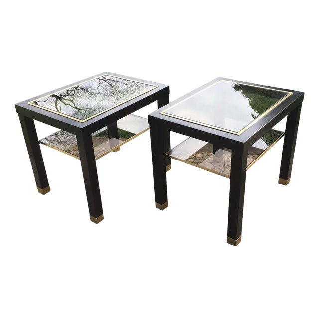 Blackened Wood Sofa End Tables, Mid-20th Century, Set of 2 For Sale