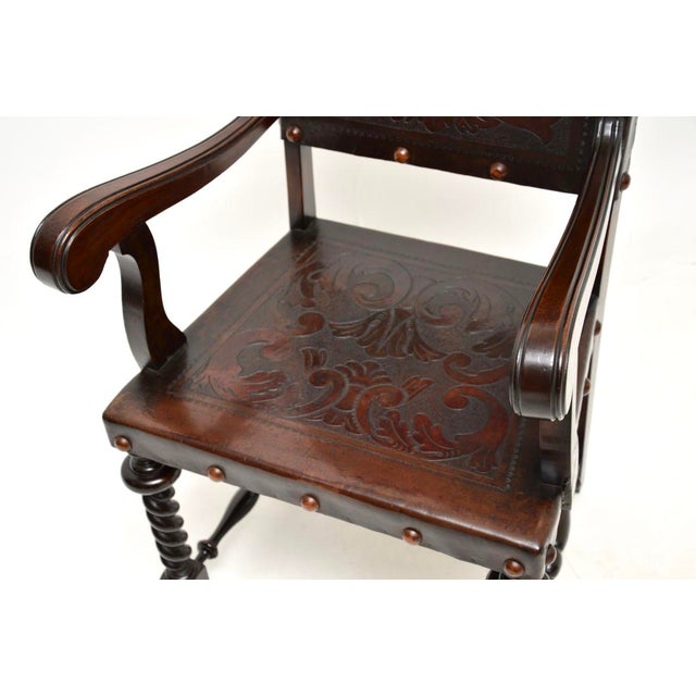 Antique Portuguese Embossed Leather and Walnut Dining Chairs, 1880, Set of 6 For Sale - Image 13 of 17