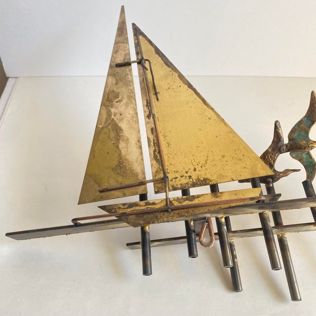 Mid Century Curtis Jere Shore Birds Metal Wall Art Sculpture Sailboat