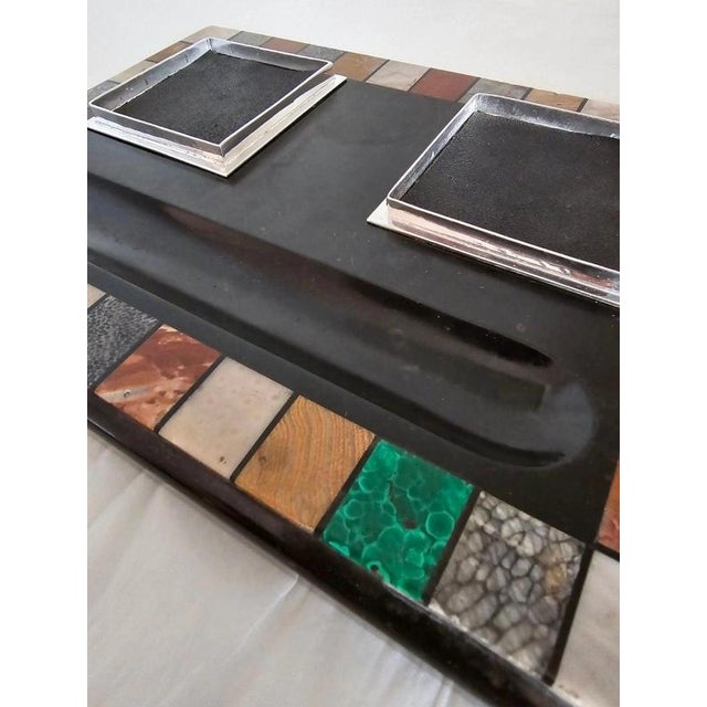 Antique Victorian Ashford Black Marble Pietra Dura Twin Inkwell Stand, 1865 For Sale - Image 10 of 18