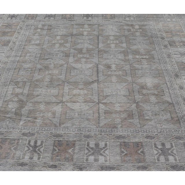 Measures: 9'3 x 10'5 Modern Turkish Oushak Rug with Shades of Gray with Tribal Design. Keivan Woven Arts / rug EN-15211,...