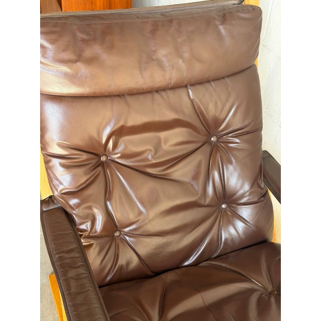 Animal Skin 1970s Lounge Chair & Ottoman Leather Norwegian Mid Century Modern For Sale - Image 7 of 9