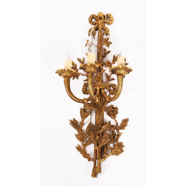 Metal Antique 20th Century French Louis Revival Ormolu 3 Branch Wall Lights, 1920s For Sale - Image 7 of 12