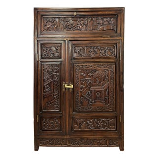 Antique Early 20th C Asian Carved Rosewood Curio Cabinet For Sale