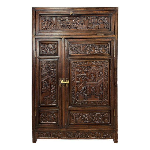Antique Early 20th C Asian Carved Rosewood Curio Cabinet For Sale