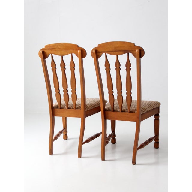 Wood Mid-Century Singer Furniture Wood Dining Chairs With Upholstered Seats Pair For Sale - Image 7 of 15