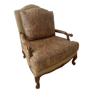 Late 20th Century Ethan Allen Wide Carved Bergere French Louis XV Style Harris Chair Excellent Mint Condition For Sale