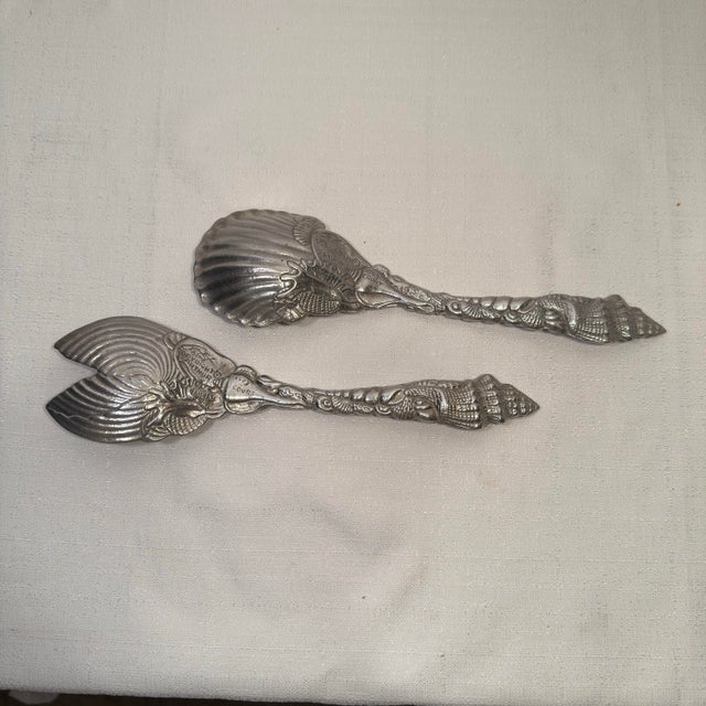 Silver Vintage 1993 Arthur Court Marine Life Shell Salad Servers - Pair For Sale - Image 8 of 12