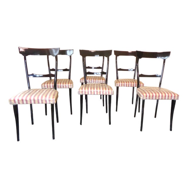 Lacquered Ebonized Chairs in the style of Paolo Buffa, 1950s, Set of 6 For Sale