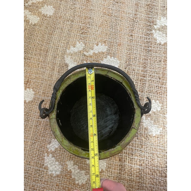 Antique Primitive Wooden Forged Iron Rice Berry Bucket Green For Sale - Image 4 of 8