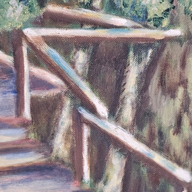 Mid 20th Century Garden Stairs Painting Signed 18.5" X 14.75" For Sale - Image 5 of 9