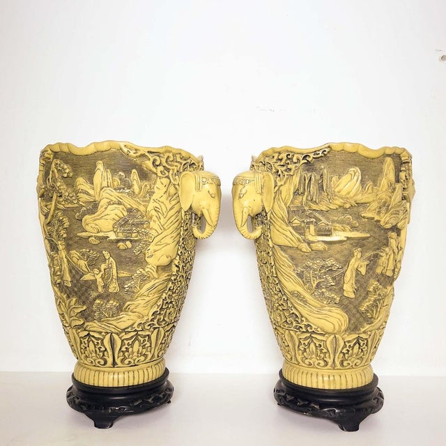 This pair of 1970s asian-oriental vases embodies the decorative charm of turn-of-the-century modernism. Crafted with a...