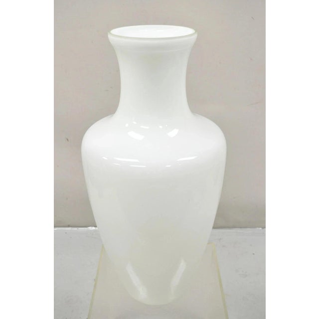 Late 20th Century Late 20th Century Modern Large White Cased Blown Glass 30" Urn Form Floor Flower Vase Vessel For Sale - Image 5 of 8
