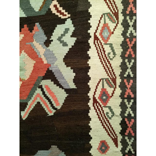 Vintage Caucasian Karabagh Kilim, Flat-Woven Wool, Floral Bouquet Pattern, Dark Brown & Ivory, 5x8 For Sale - Image 17 of 17