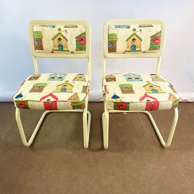 Vanilla 1980s Vintage Coastal Pencil Reed Backed & Tubular Dining Set, Reupholstered - 5 Piece Set For Sale - Image 8 of 11