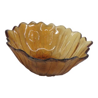 Indiana Glass Co Amber Carnival Glass Sunflower Bowl Scalloped Petal Rim 5017b For Sale
