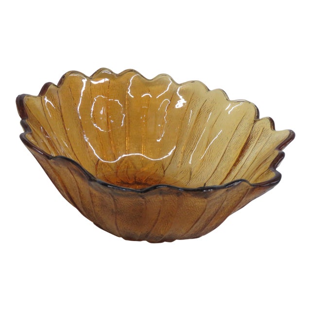 Indiana Glass Co Amber Carnival Glass Sunflower Bowl Scalloped Petal Rim 5017b For Sale