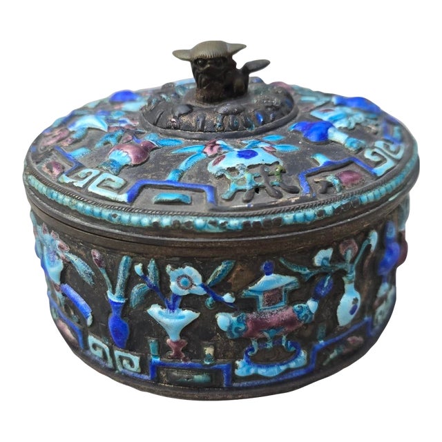 Chinese Enameled Box With Lid For Sale