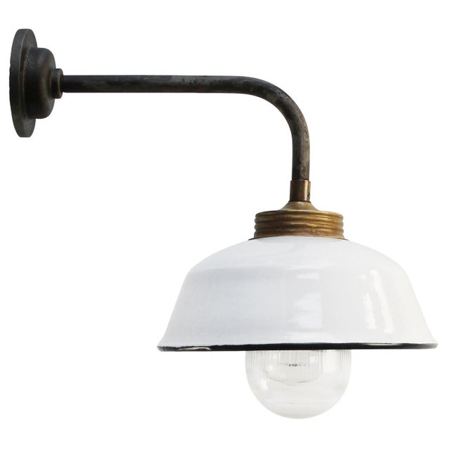 Vintage Industrial Brass and Clear Striped Glass Wall Light For Sale - Image 6 of 6