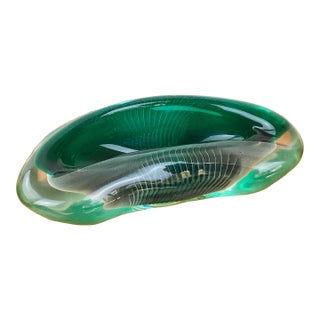 Vintage 1930s Alfredo Barbini Italian Mid Century Modern Freeform Murano Art Glass Vessel Bowl For Sale