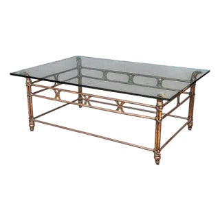 1970s Faux Bamboo Iron Coffee Table With Glass Top For Sale