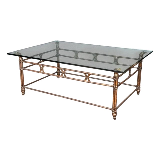 1970s Faux Bamboo Iron Coffee Table With Glass Top For Sale
