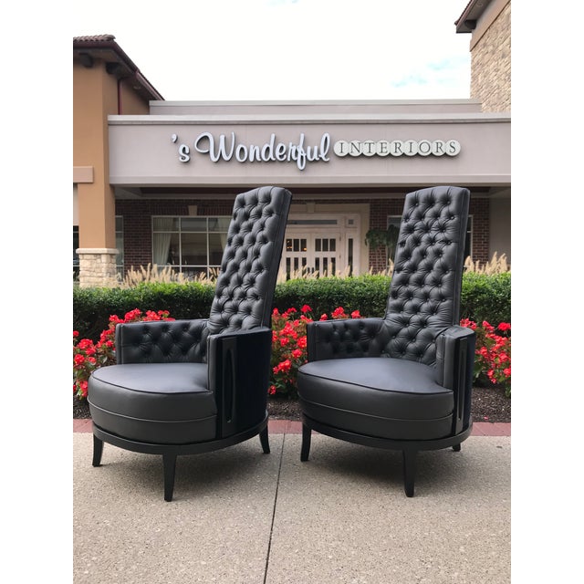 Vintage Mid Century Modern Adrian Pearsall Gray Leather Tufted Black Velvet Occasional Chairs A Pair Mcm Chairish