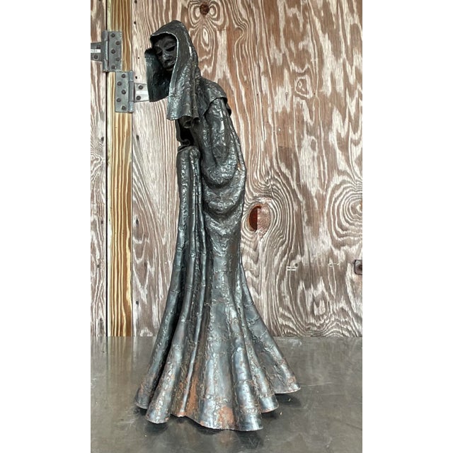 Late 20th Century Vintage Brutalist Patinated Steel Cloaked Woman Sculpture For Sale - Image 5 of 15