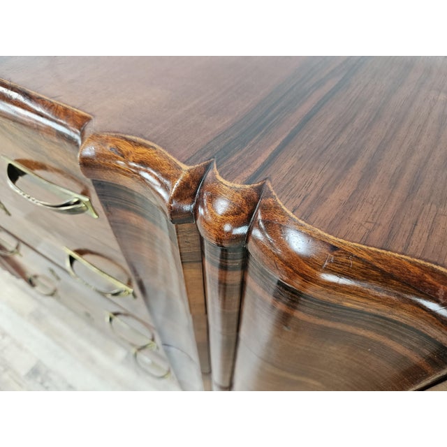 Art Deco Walnut Chest of Drawers with 4 Drawers and Brass Handles, 1940s For Sale - Image 9 of 18