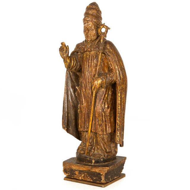 Very Fine Carved Polychromed Figure of a Bishop Saint, Circa 17th Century For Sale - Image 4 of 18