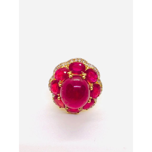 Bochic “Capri” Vintage Natural Ruby & Diamond Retro Ring Set In 18K Gold & Silve For Sale - Image 9 of 12